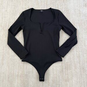 Express Body Contour Long Sleeve Plunge Black Bodysuit Top M
